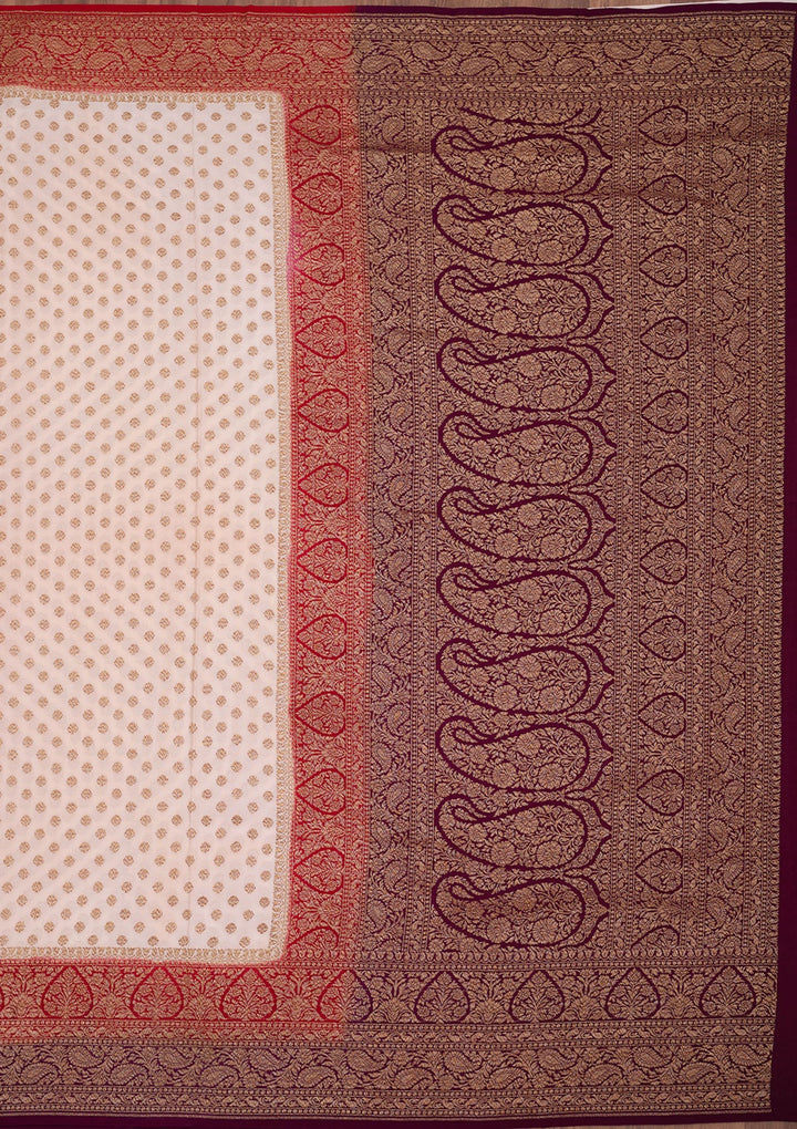 Off White Zariwork Pure Crepe Silk Saree
