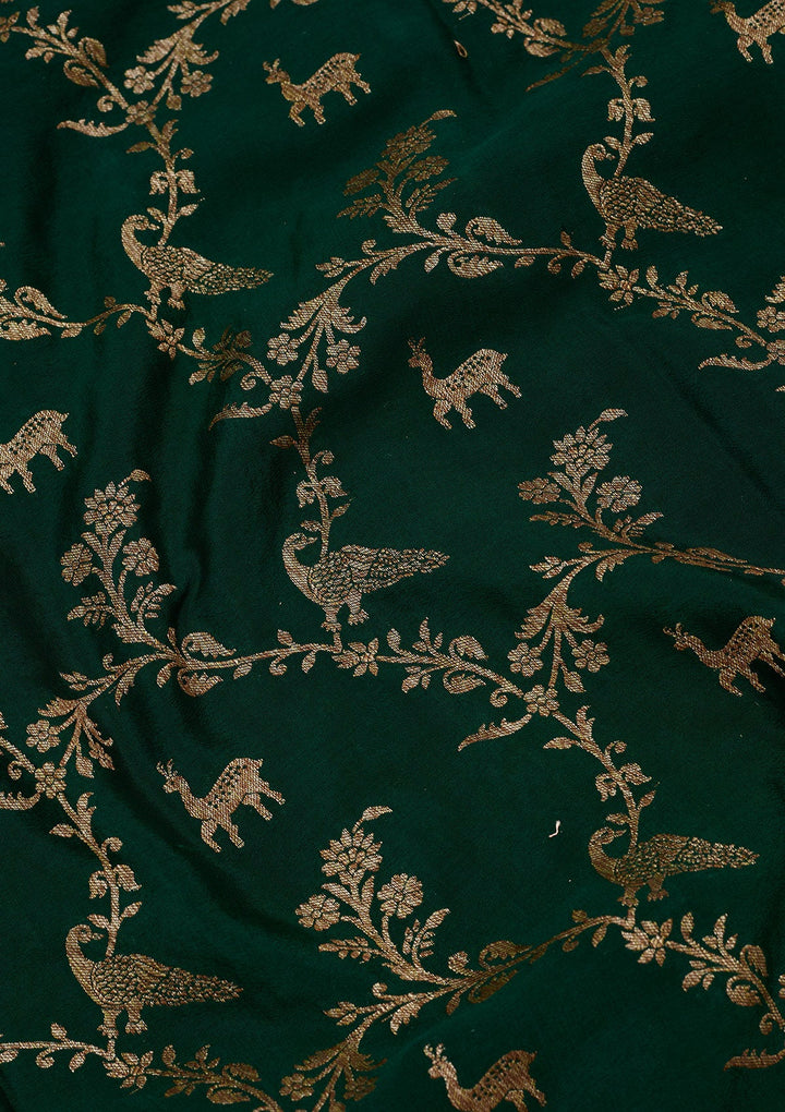 Bottle Green Zariwork Pure Crepe Silk Saree
