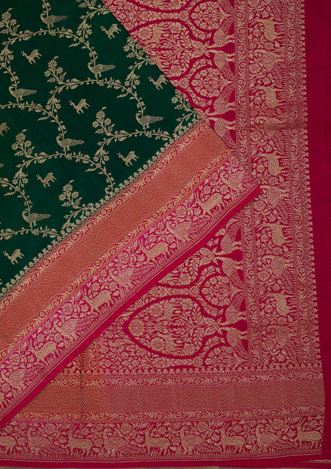 Bottle Green Zariwork Pure Crepe Silk Saree