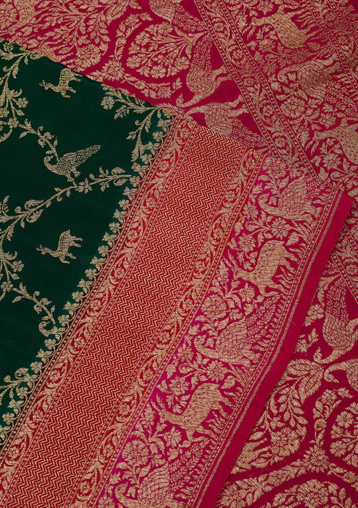 Bottle Green Zariwork Pure Crepe Silk Saree