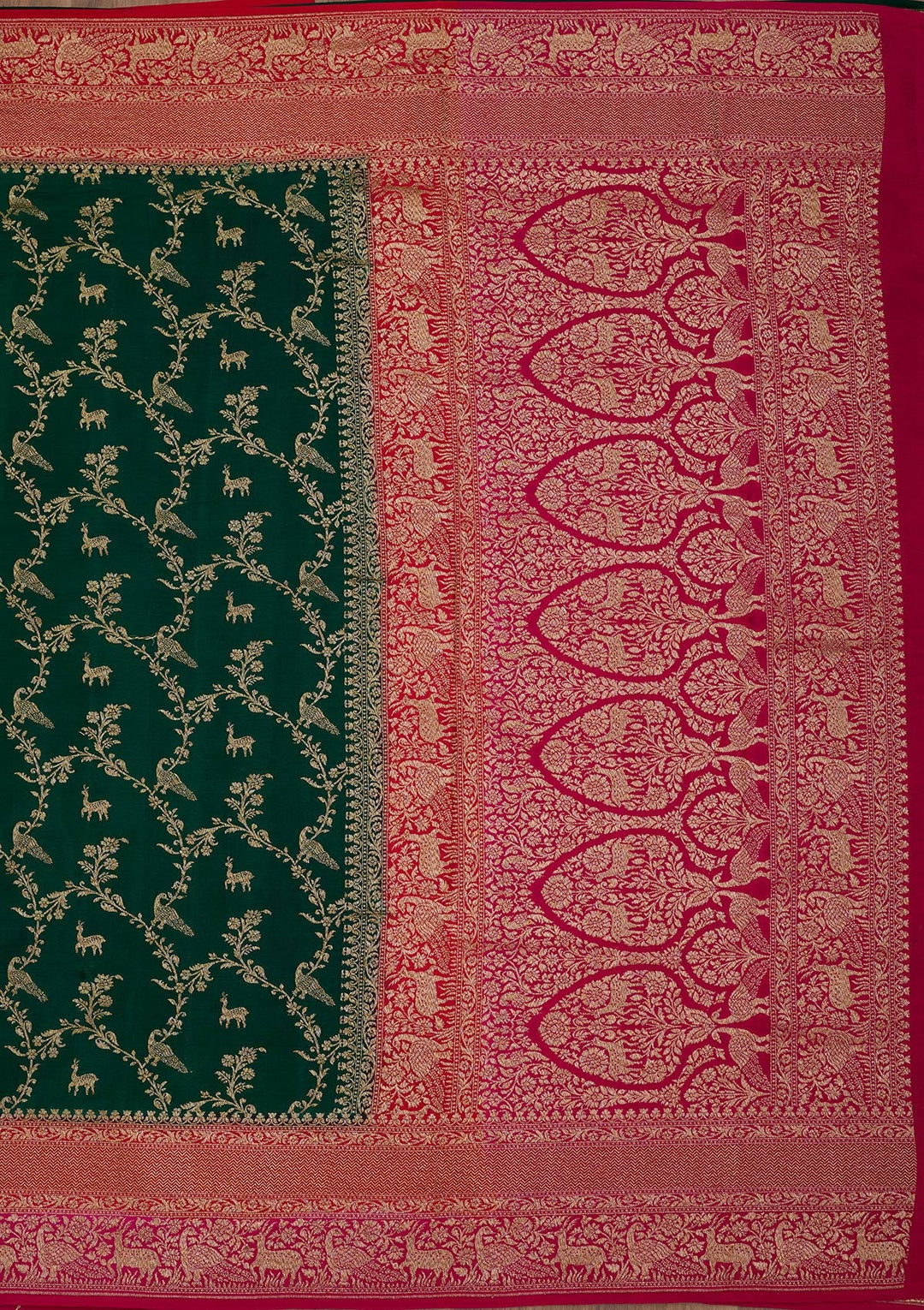 Bottle Green Zariwork Pure Crepe Silk Saree