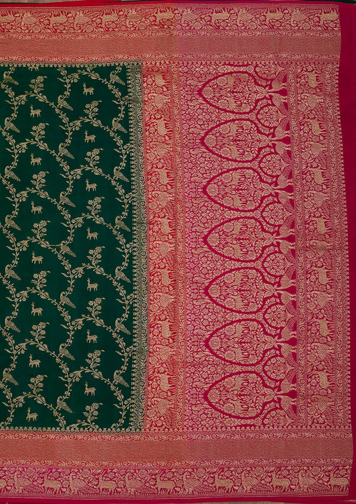 Bottle Green Zariwork Pure Crepe Silk Saree