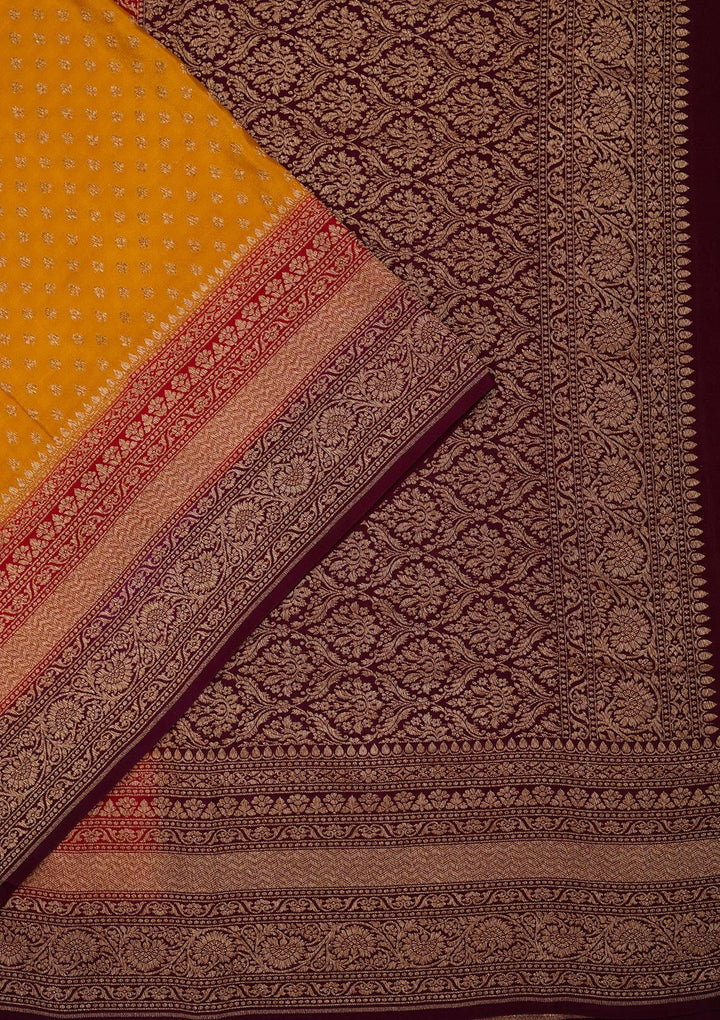 Mustard Zariwork Pure Crepe Silk Saree