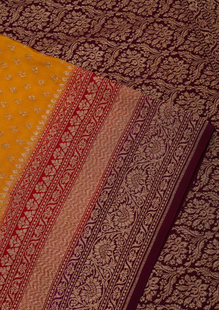 Mustard Zariwork Pure Crepe Silk Saree