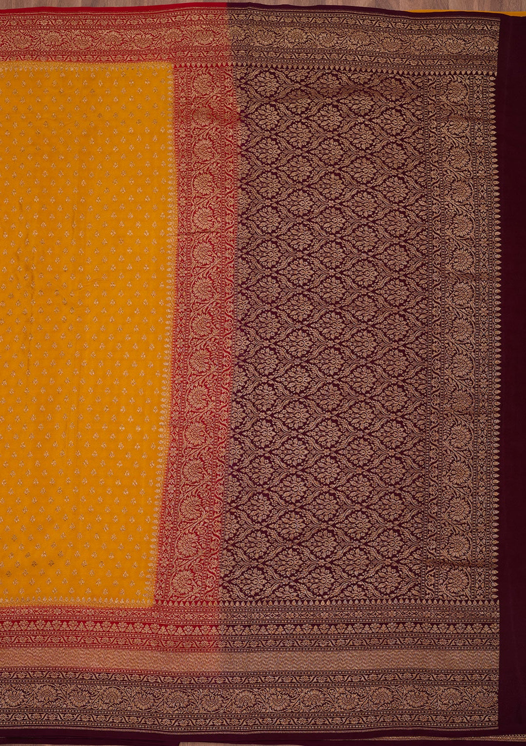 Mustard Zariwork Pure Crepe Silk Saree