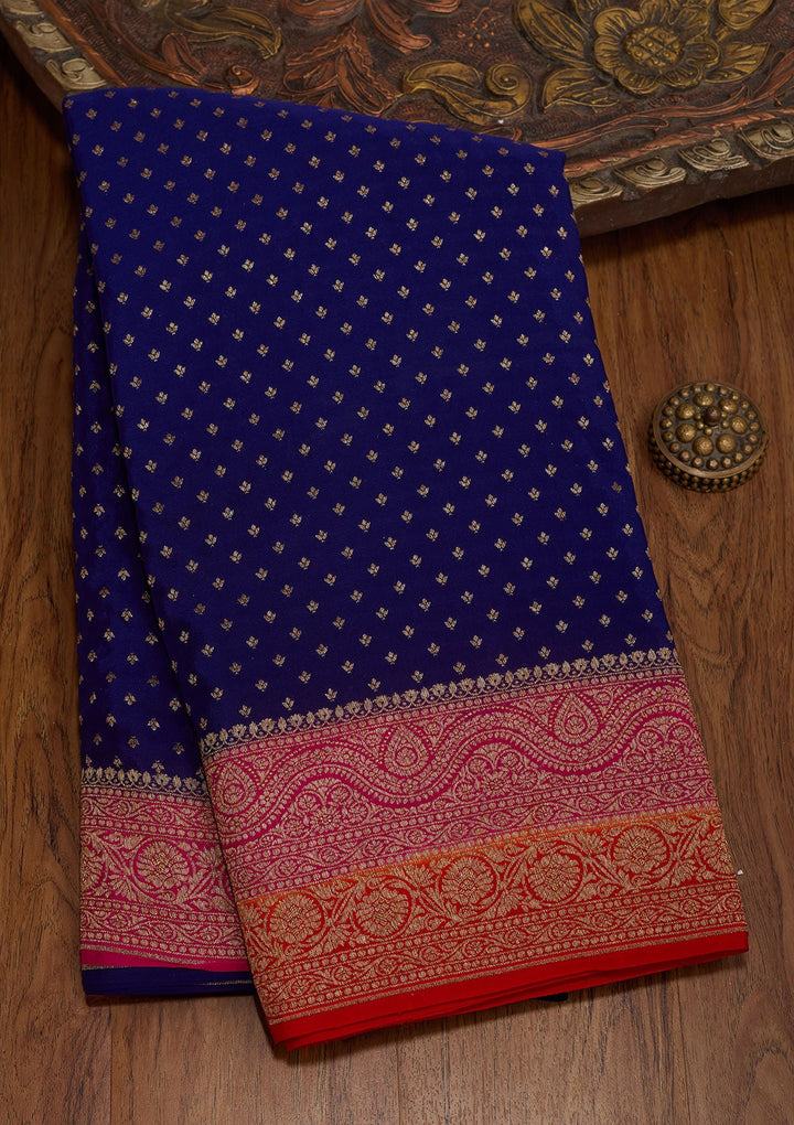 Royal Blue Zariwork Pure Crepe Silk Saree-koskii