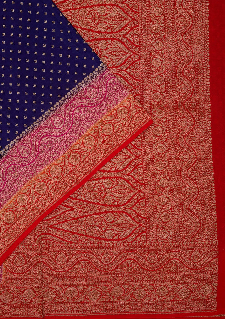 Royal Blue Zariwork Pure Crepe Silk Saree