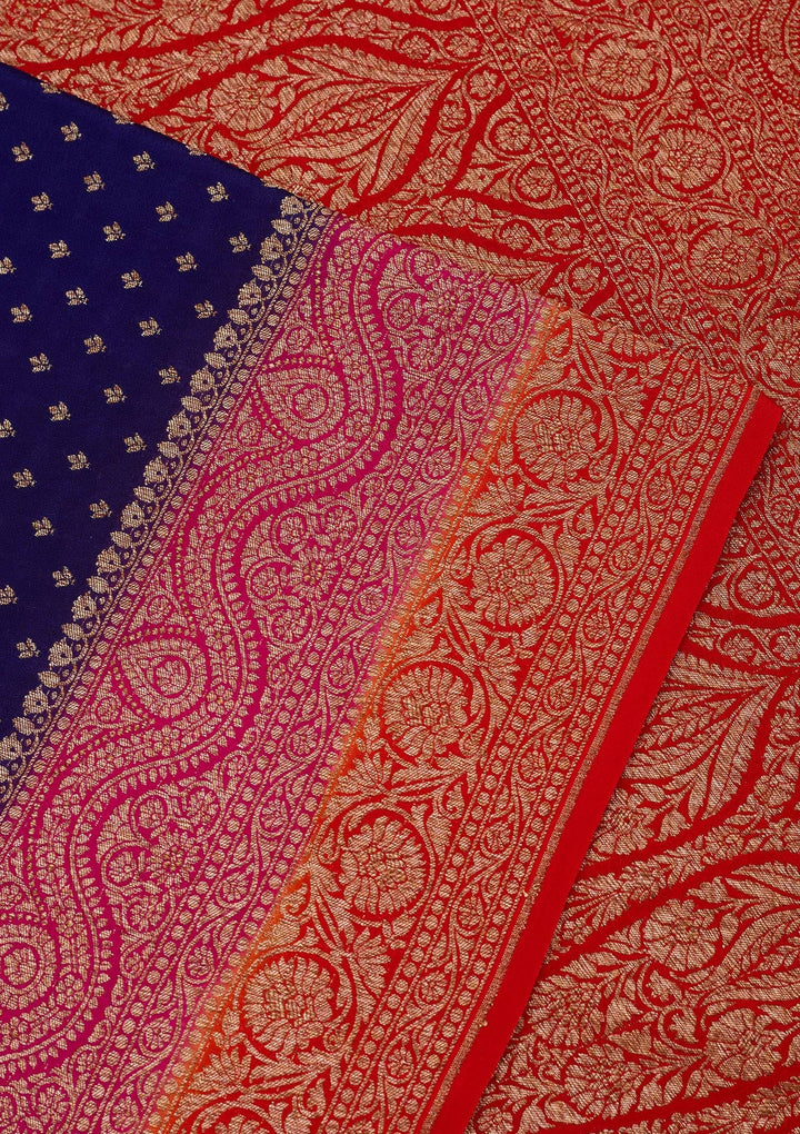 Royal Blue Zariwork Pure Crepe Silk Saree