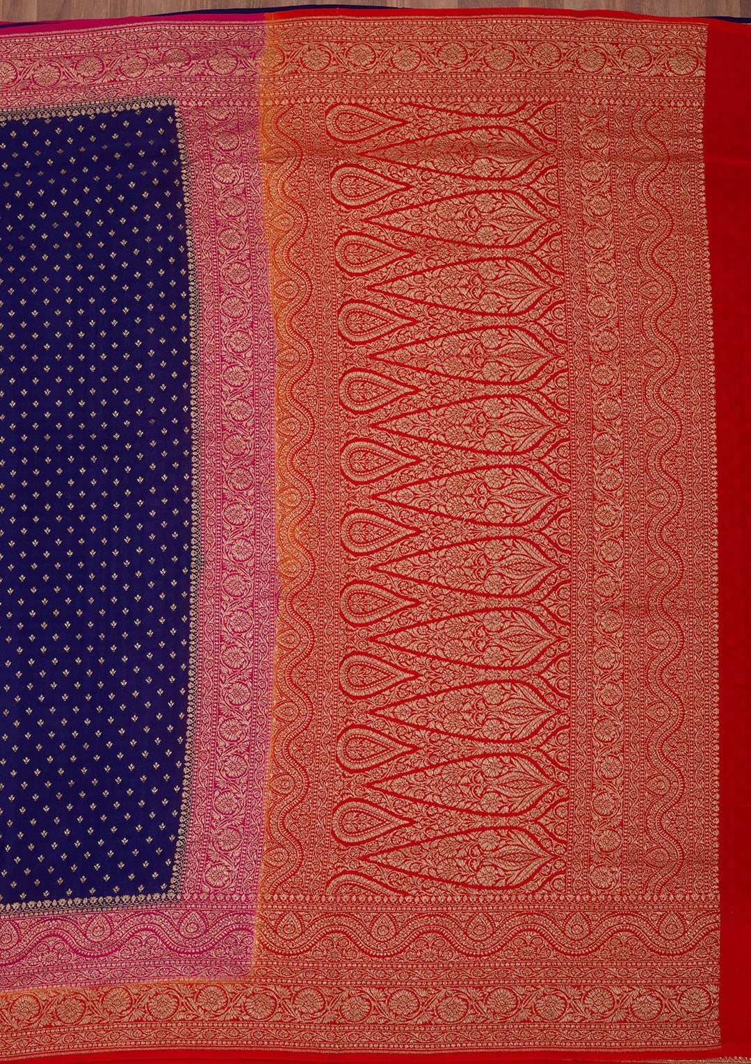 Royal Blue Zariwork Pure Crepe Silk Saree