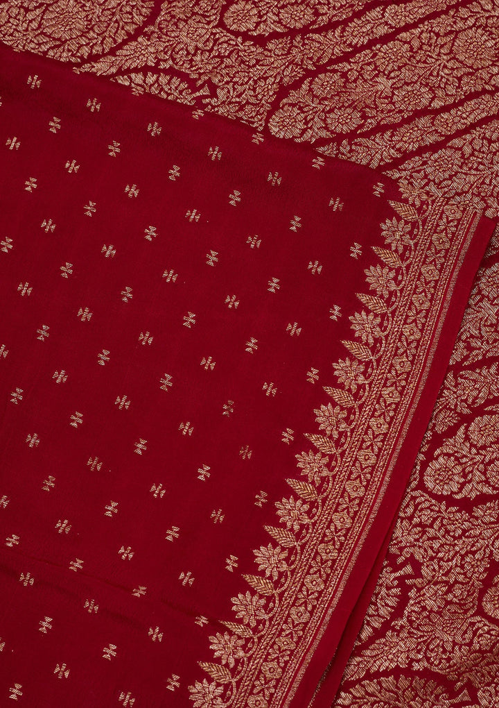 Maroon Zariwork Pure Crepe Silk Saree