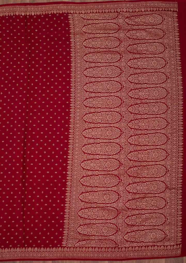 Maroon Zariwork Pure Crepe Silk Saree