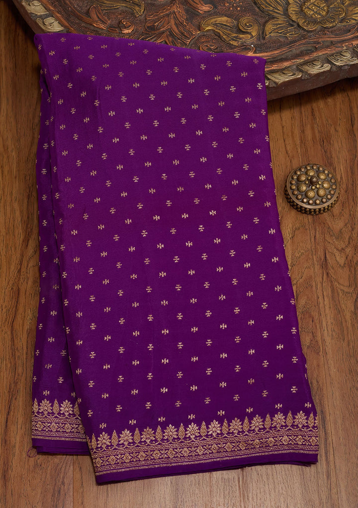 Purple Zariwork Pure Crepe Silk Saree-koskii