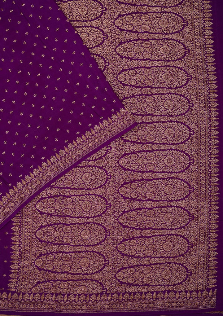 Purple Zariwork Pure Crepe Silk Saree