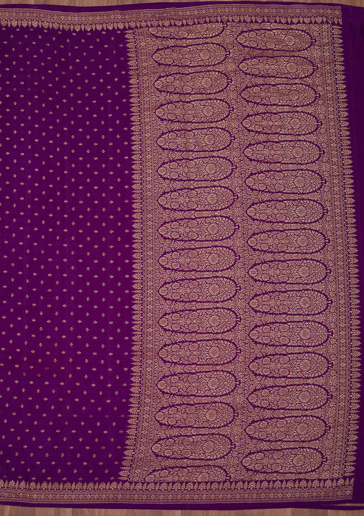 Purple Zariwork Pure Crepe Silk Saree