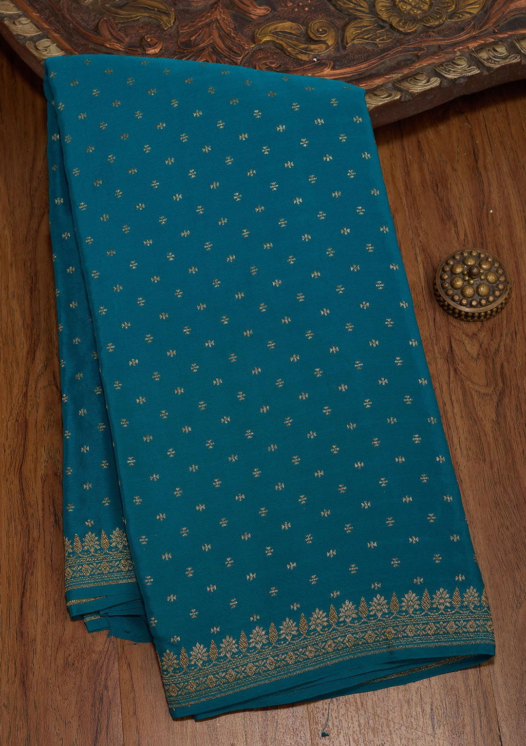 Rama Green Zariwork Pure Crepe Silk Saree-koskii