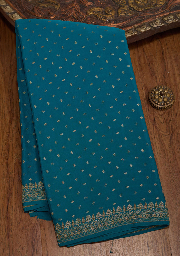 Rama Green Zariwork Pure Crepe Silk Saree-koskii