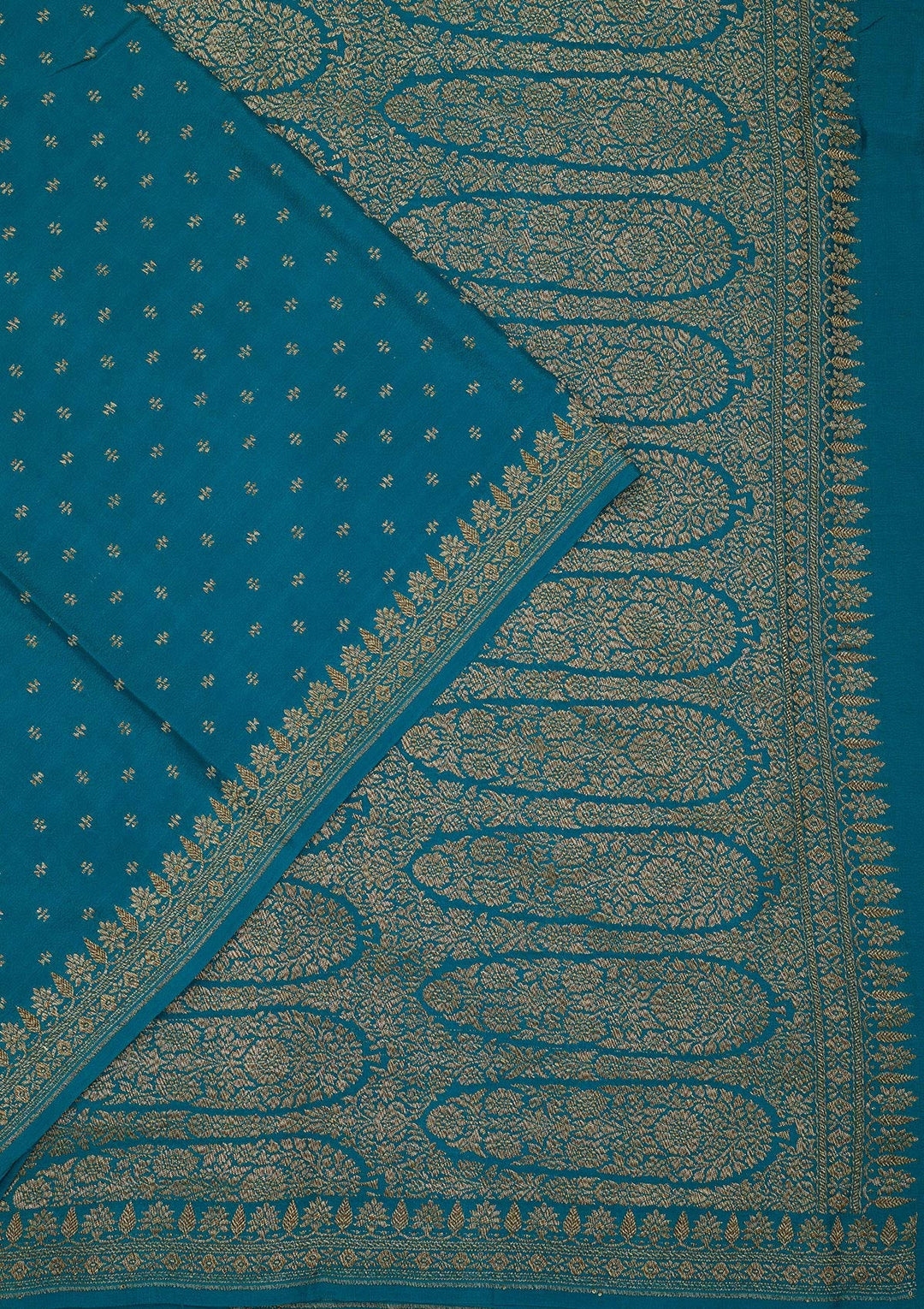 Rama Green Zariwork Pure Crepe Silk Saree