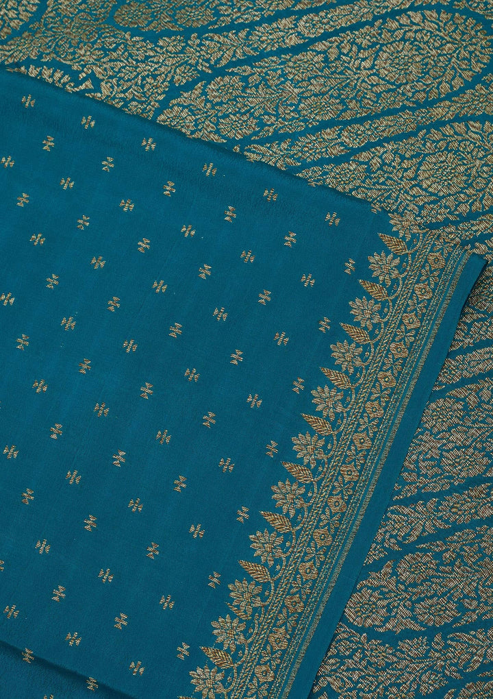 Rama Green Zariwork Pure Crepe Silk Saree