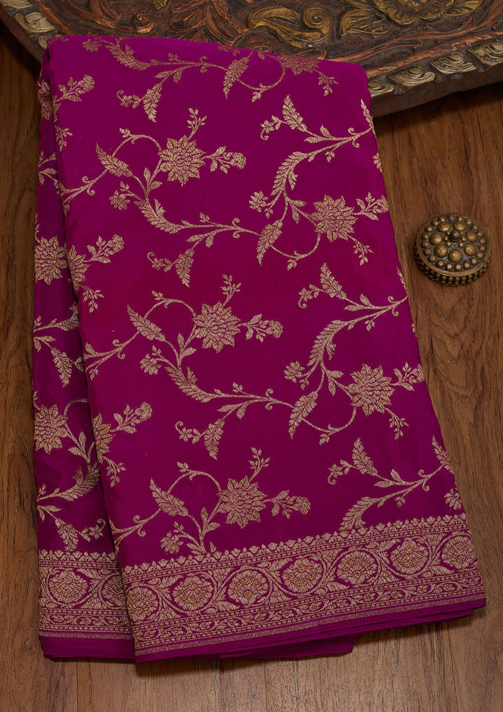 Magenta Pink Zariwork Pure Crepe Silk Saree-koskii