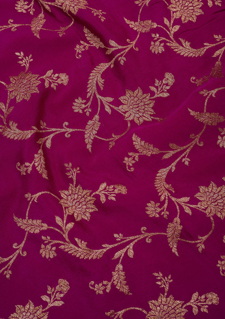 Magenta Pink Zariwork Pure Crepe Silk Saree