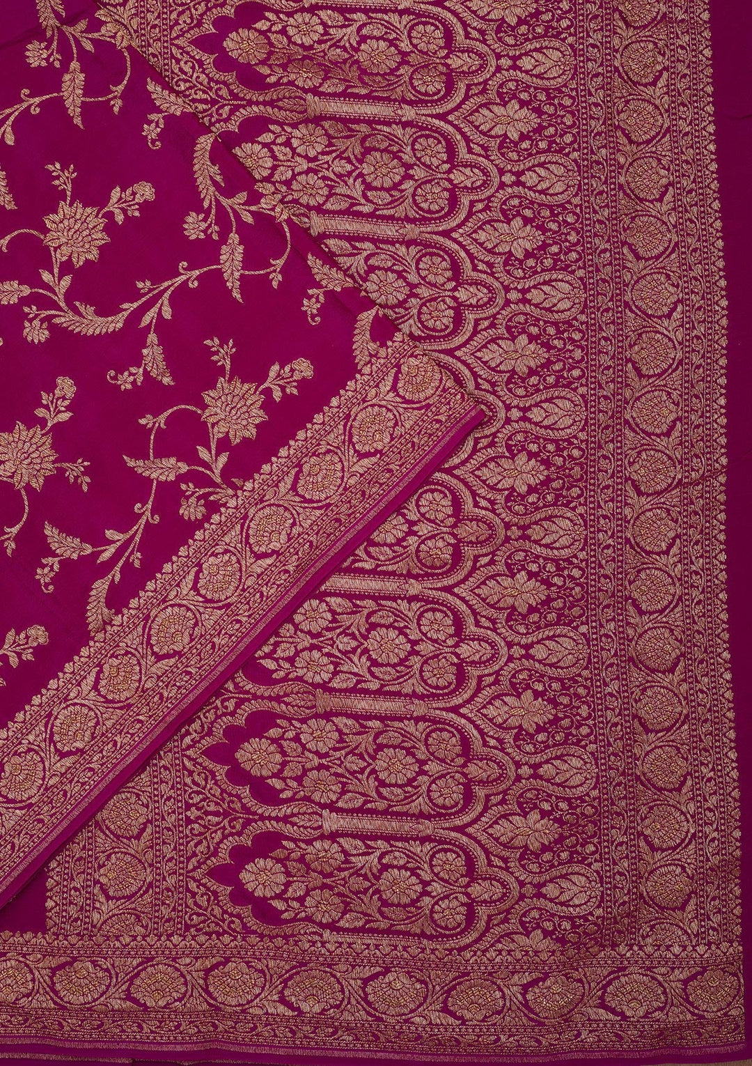 Magenta Pink Zariwork Pure Crepe Silk Saree