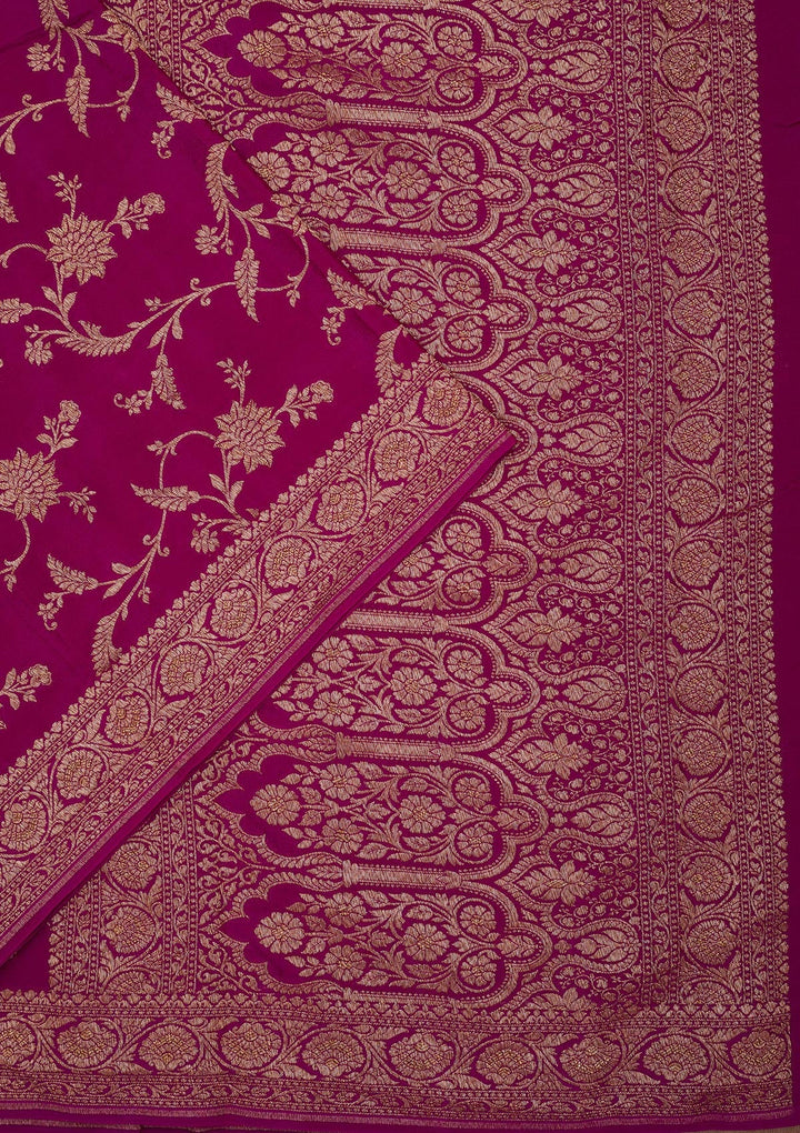 Magenta Pink Zariwork Pure Crepe Silk Saree