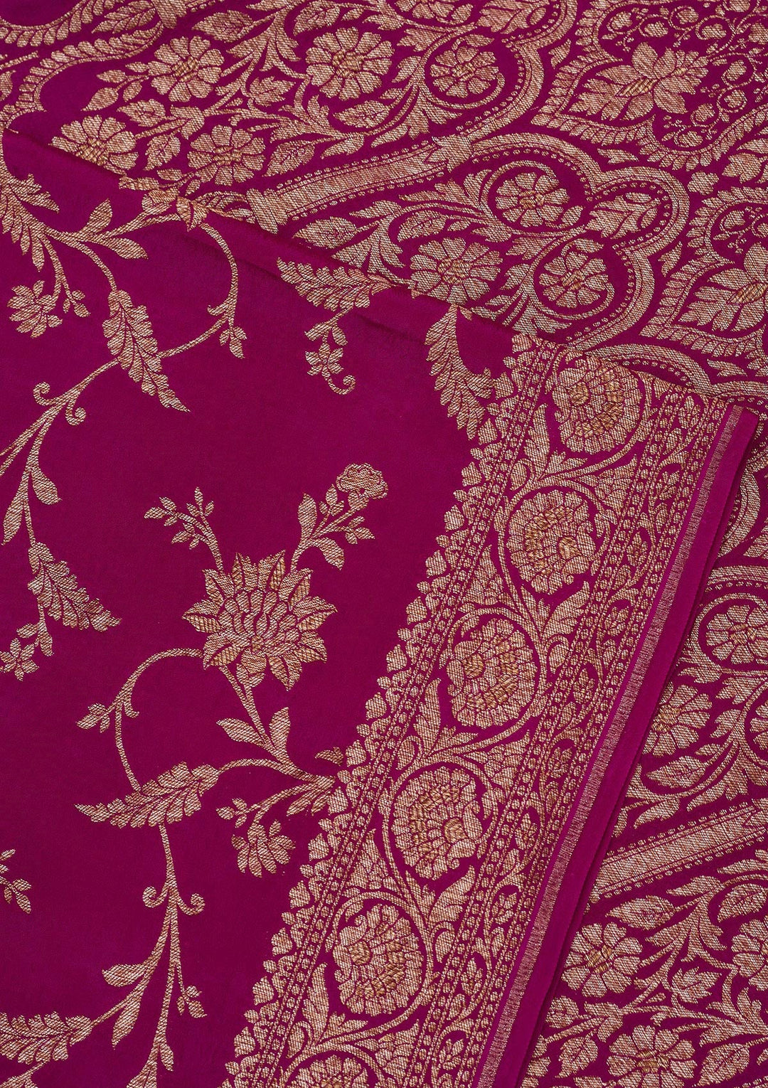 Magenta Pink Zariwork Pure Crepe Silk Saree