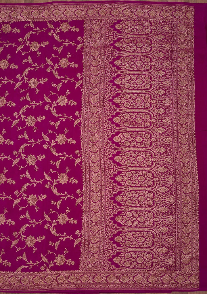 Magenta Pink Zariwork Pure Crepe Silk Saree
