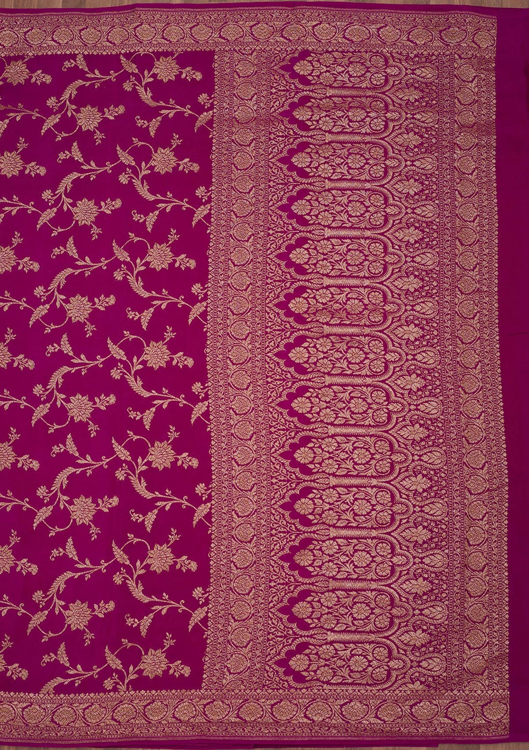 Magenta Pink Zariwork Pure Crepe Silk Saree