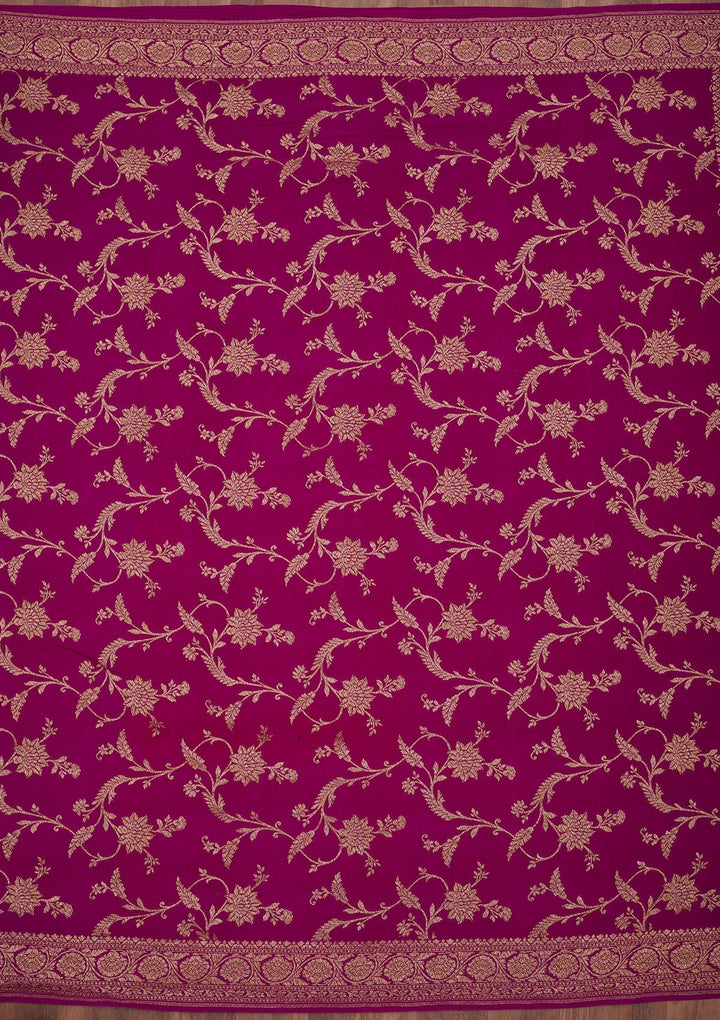 Magenta Pink Zariwork Pure Crepe Silk Saree