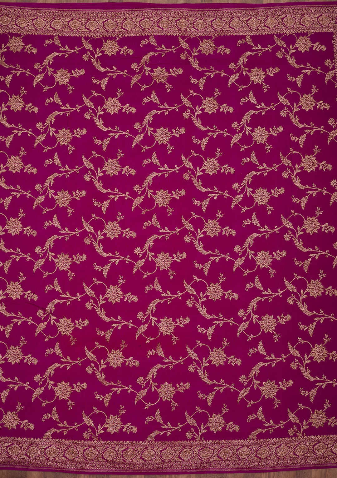 Magenta Pink Zariwork Pure Crepe Silk Saree