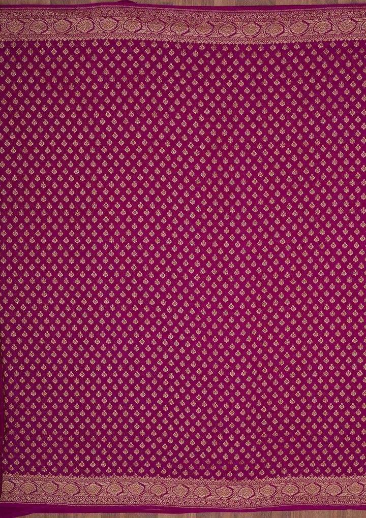 Magenta Pink Zariwork Pure Crepe Silk Saree