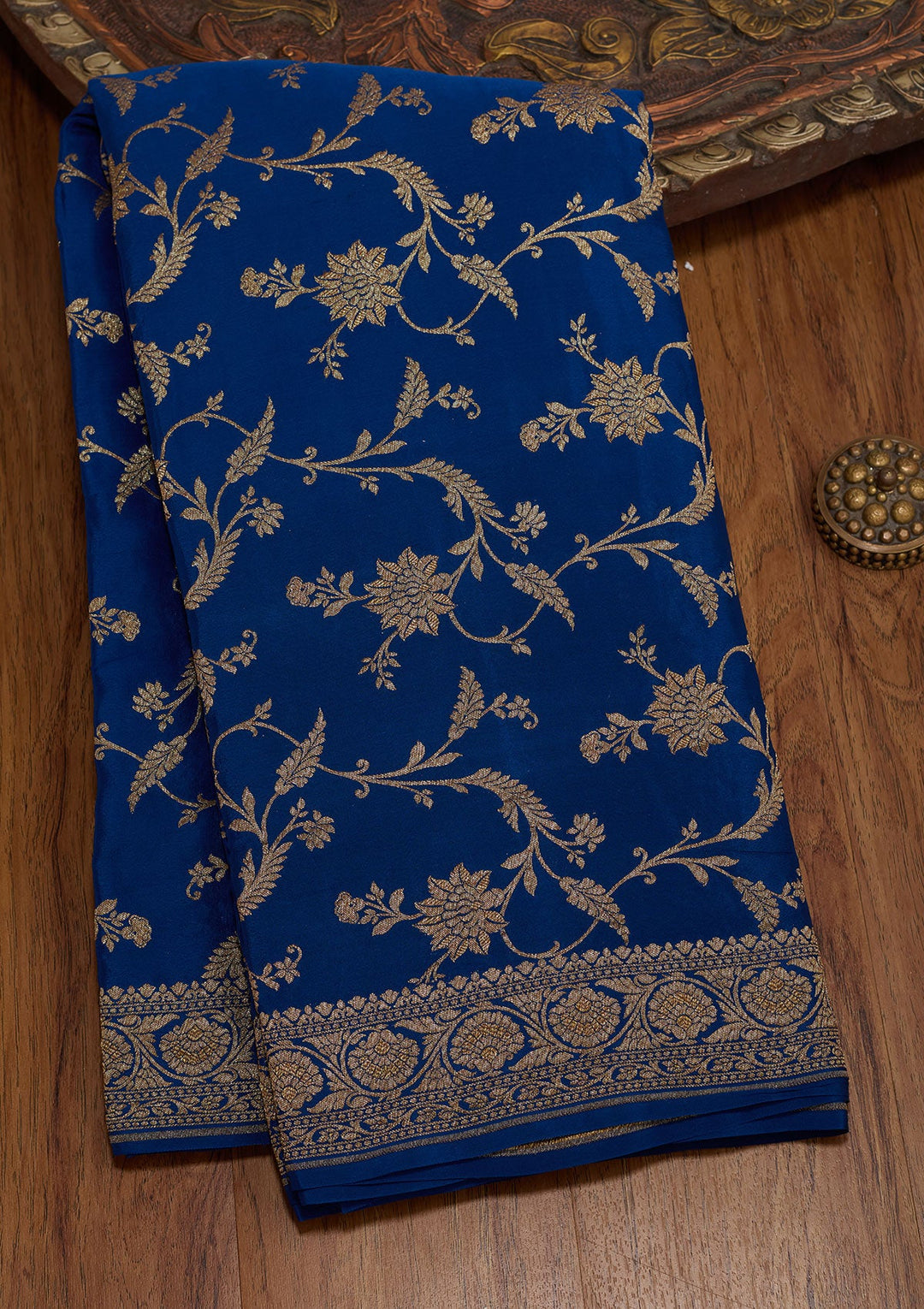 Peacock Blue Zariwork Pure Crepe Silk Saree-koskii