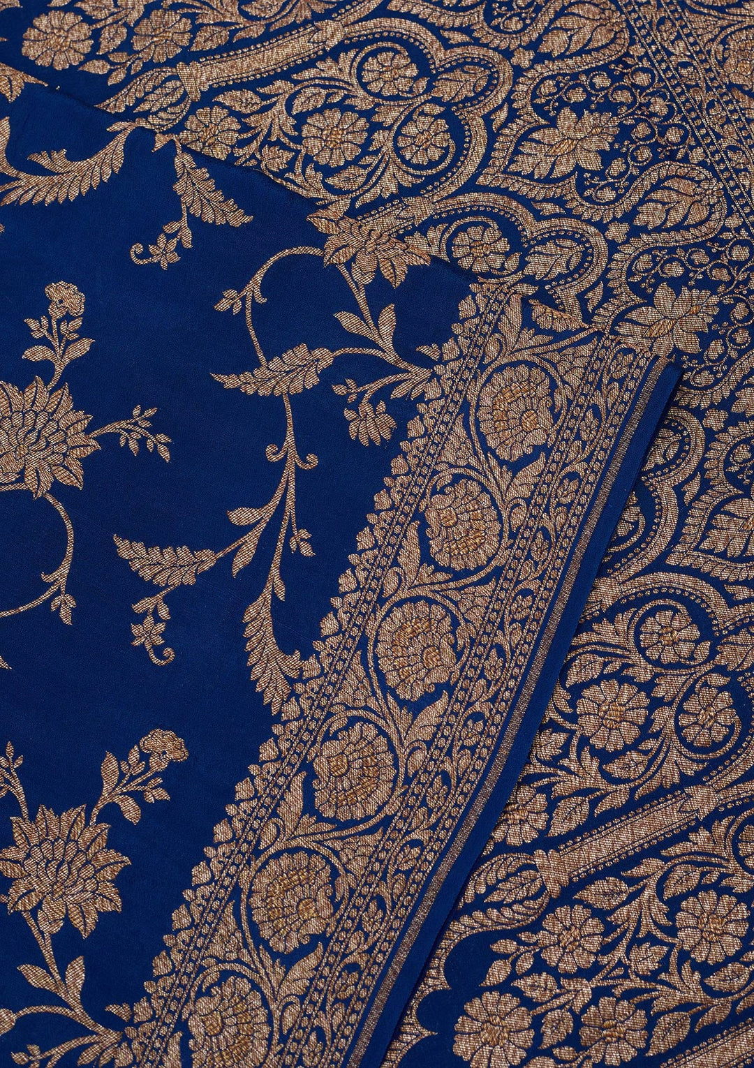 Peacock Blue Zariwork Pure Crepe Silk Saree