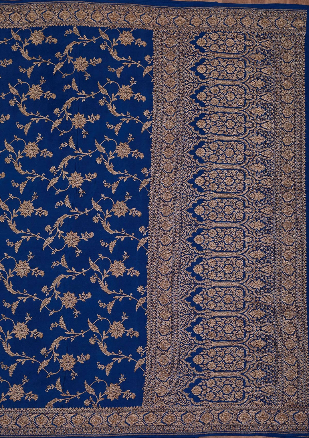 Peacock Blue Zariwork Pure Crepe Silk Saree