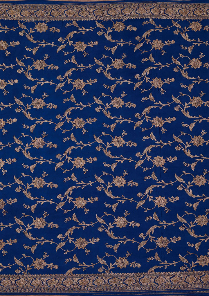 Peacock Blue Zariwork Pure Crepe Silk Saree