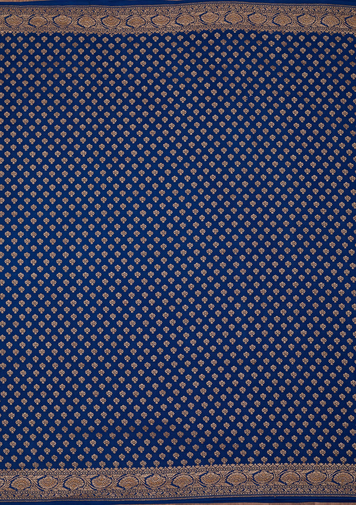 Peacock Blue Zariwork Pure Crepe Silk Saree