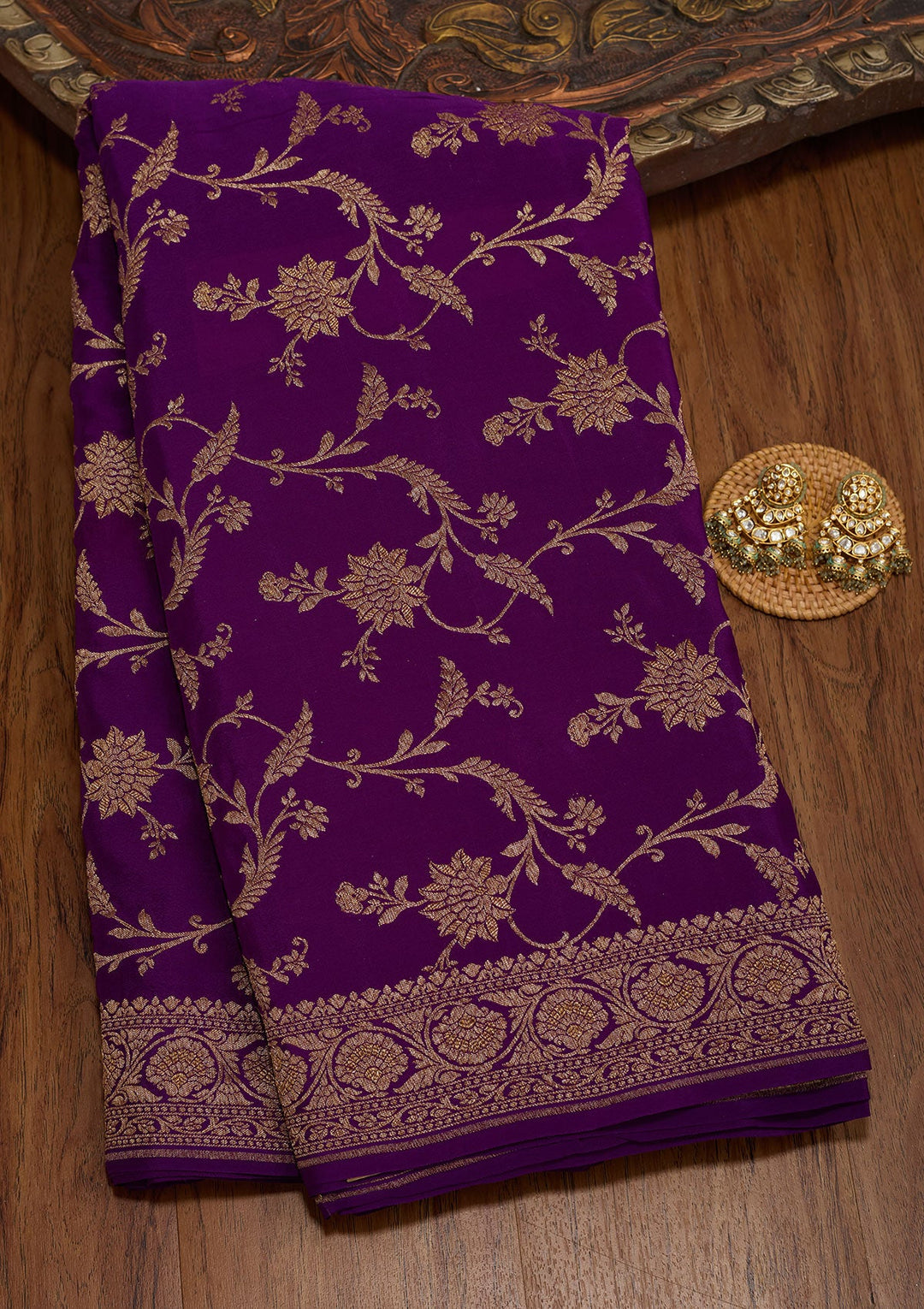 Purple Zariwork Pure Crepe Silk Saree-koskii