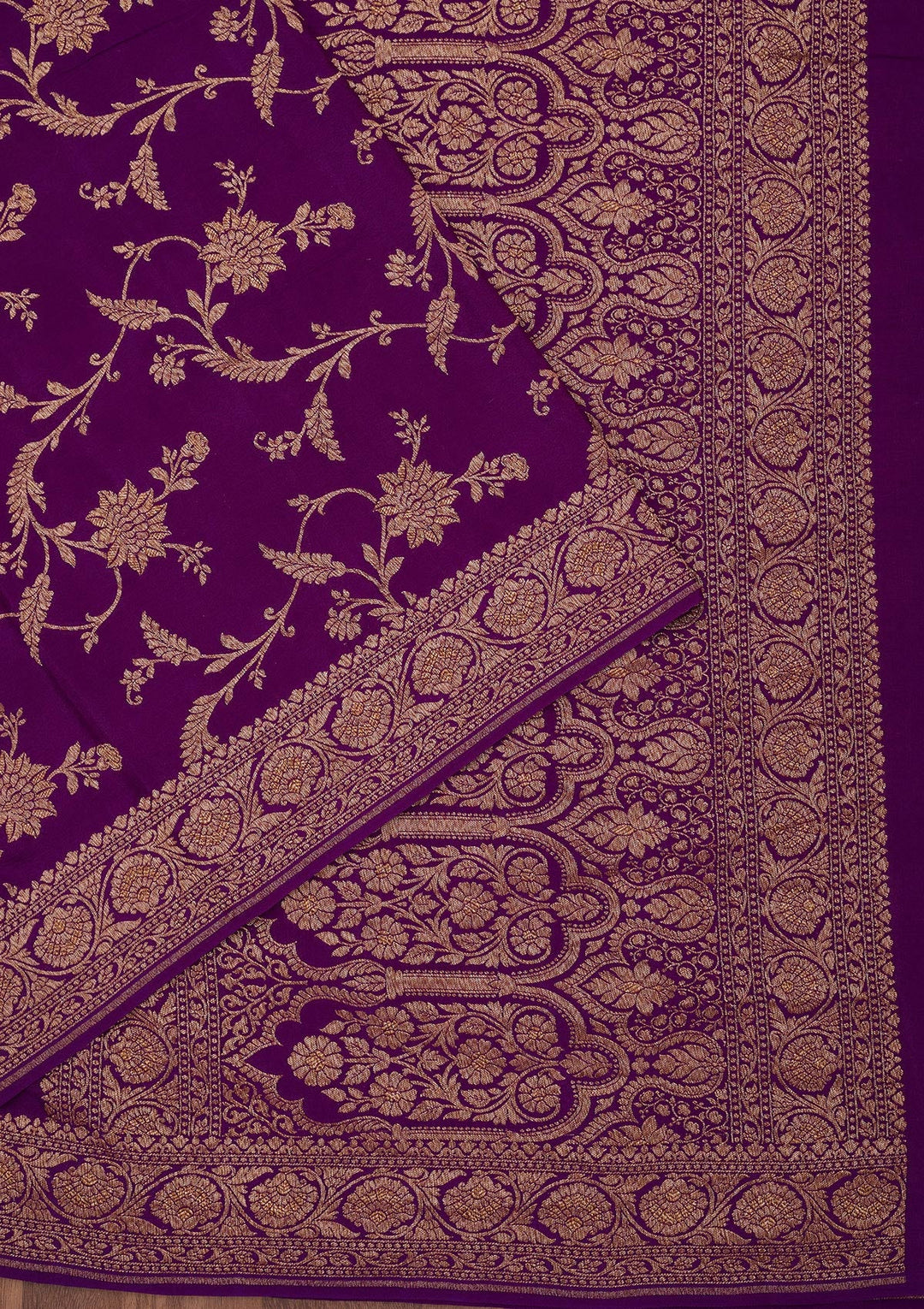 Purple Zariwork Pure Crepe Silk Saree
