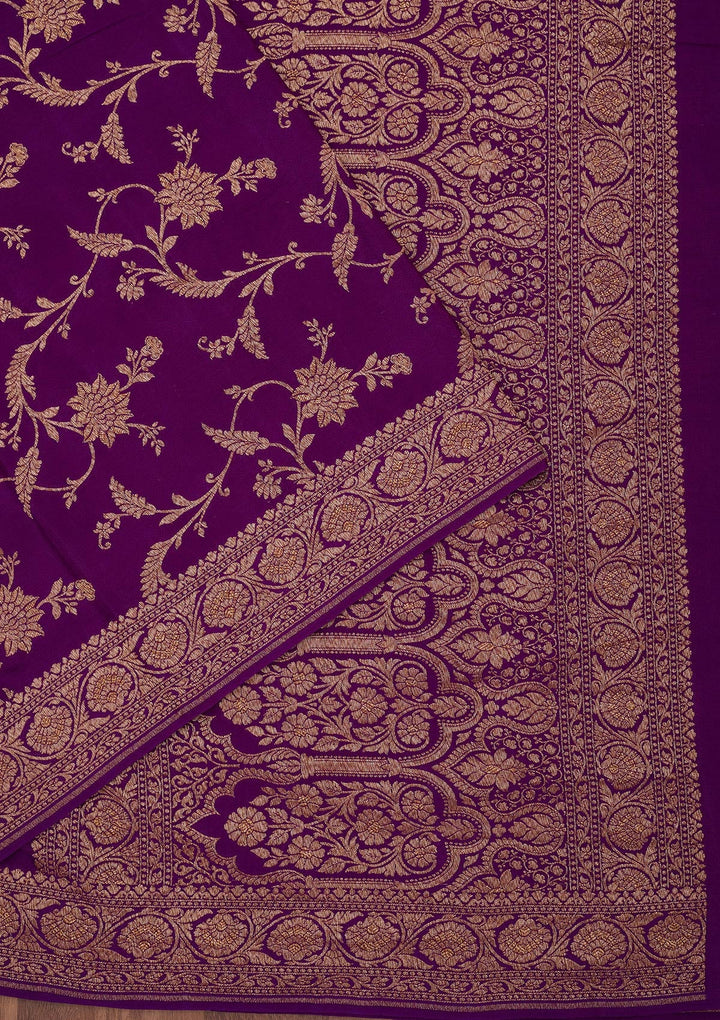 Purple Zariwork Pure Crepe Silk Saree