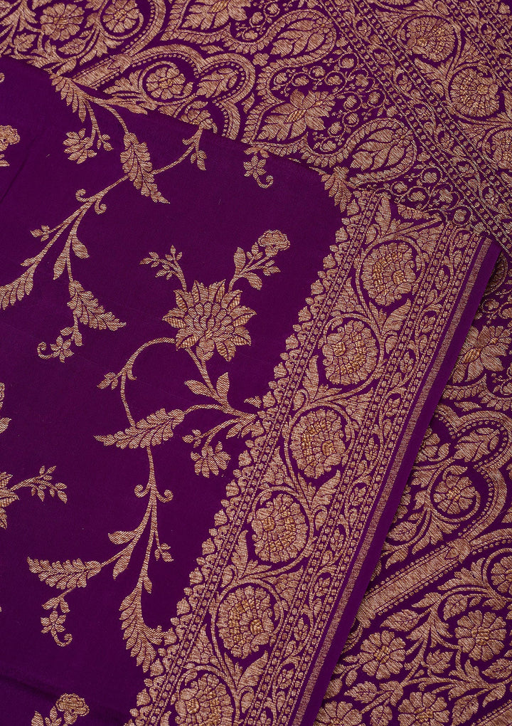 Purple Zariwork Pure Crepe Silk Saree
