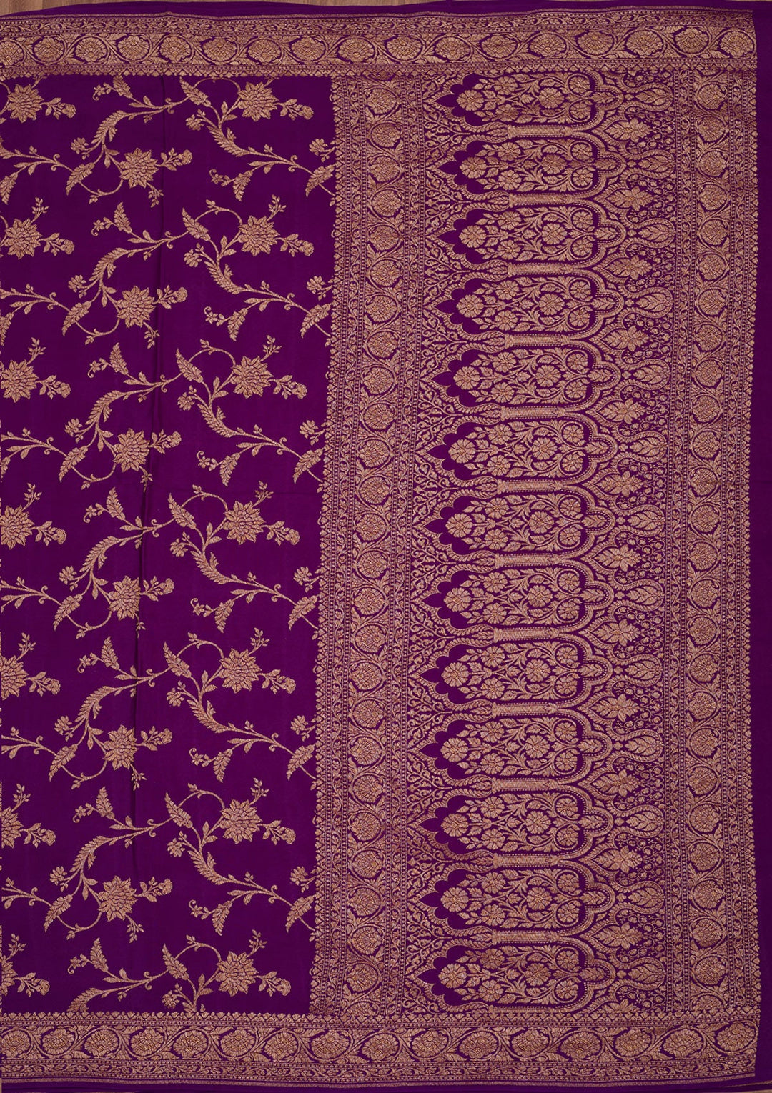 Purple Zariwork Pure Crepe Silk Saree
