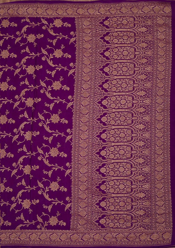 Purple Zariwork Pure Crepe Silk Saree