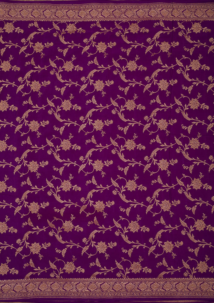 Purple Zariwork Pure Crepe Silk Saree