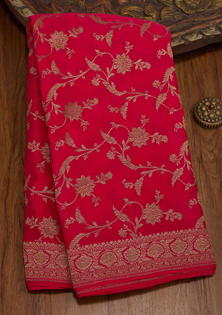 Rani Pink Zariwork Pure Crepe Silk Saree-koskii