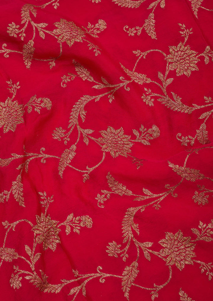 Rani Pink Zariwork Pure Crepe Silk Saree