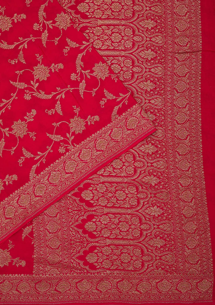 Rani Pink Zariwork Pure Crepe Silk Saree