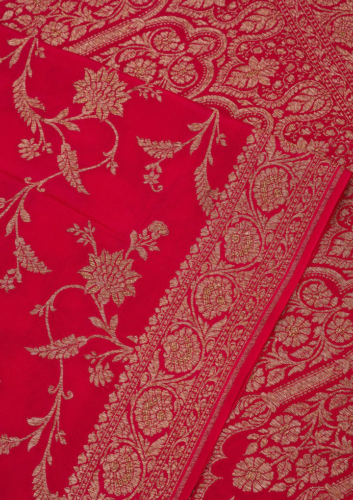 Rani Pink Zariwork Pure Crepe Silk Saree