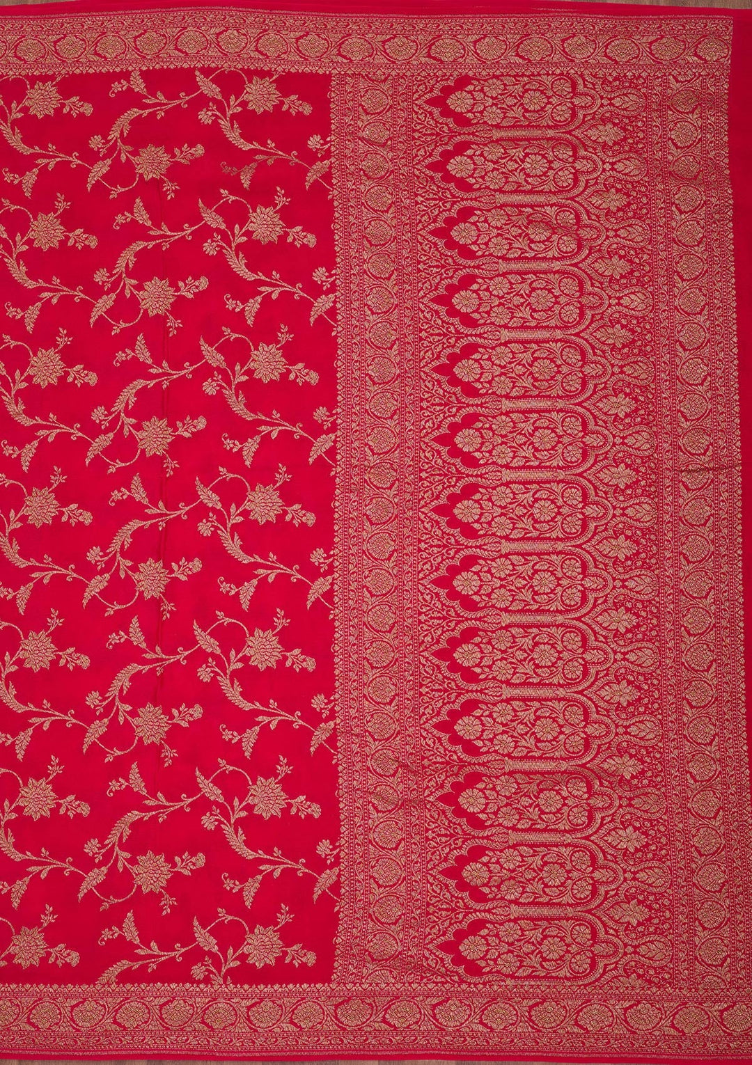 Rani Pink Zariwork Pure Crepe Silk Saree