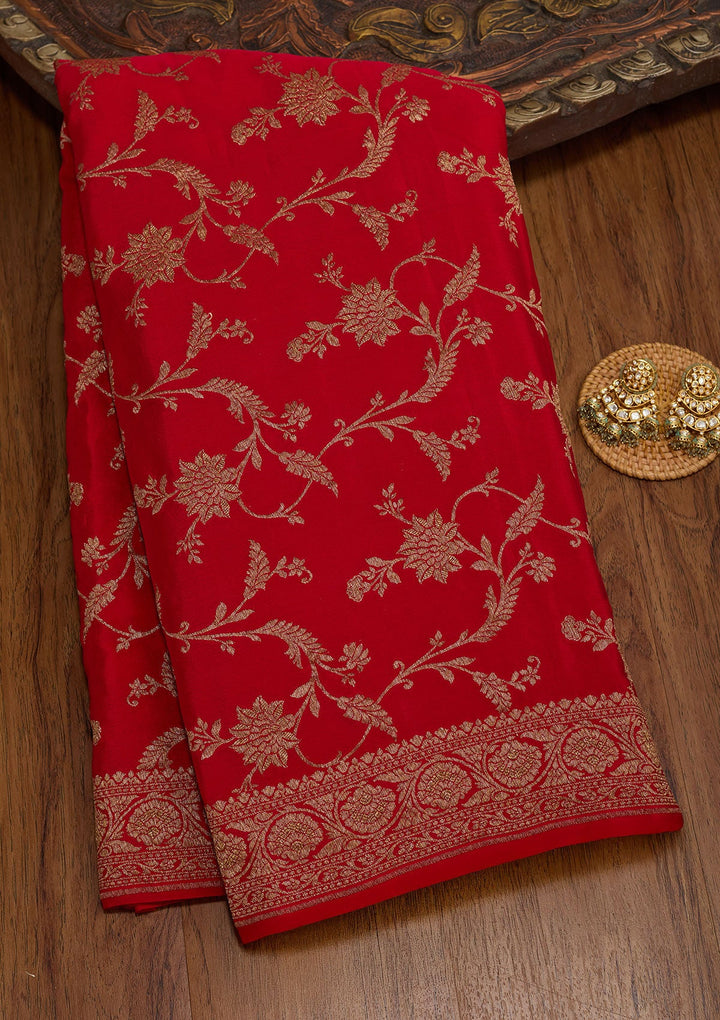 Red Zariwork Pure Crepe Silk Saree-koskii